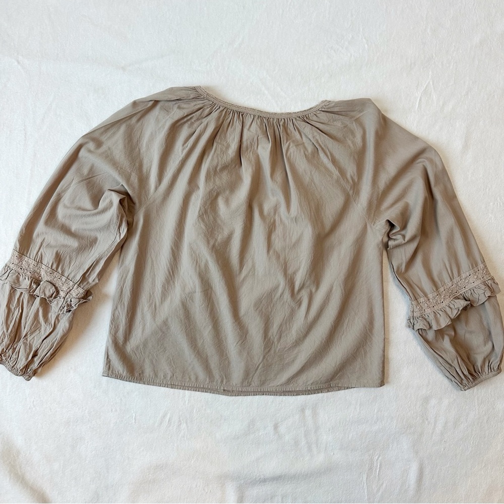 Evereve Elli Top Blouse Sandstone Poplin Blouson Crochet Balloon Sleeves, M - Picture 12 of 16